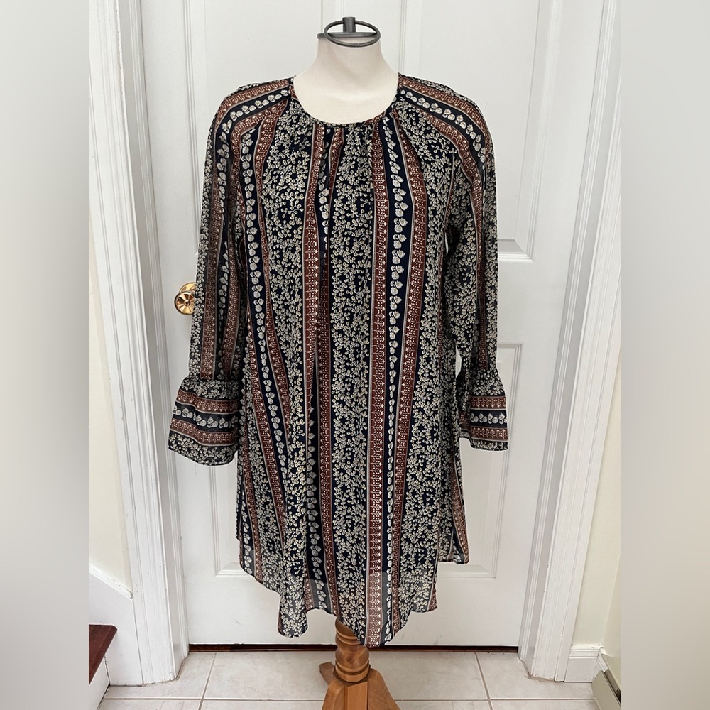 Love Riche Brown and Black Midi Dress with Bishop Sleeves